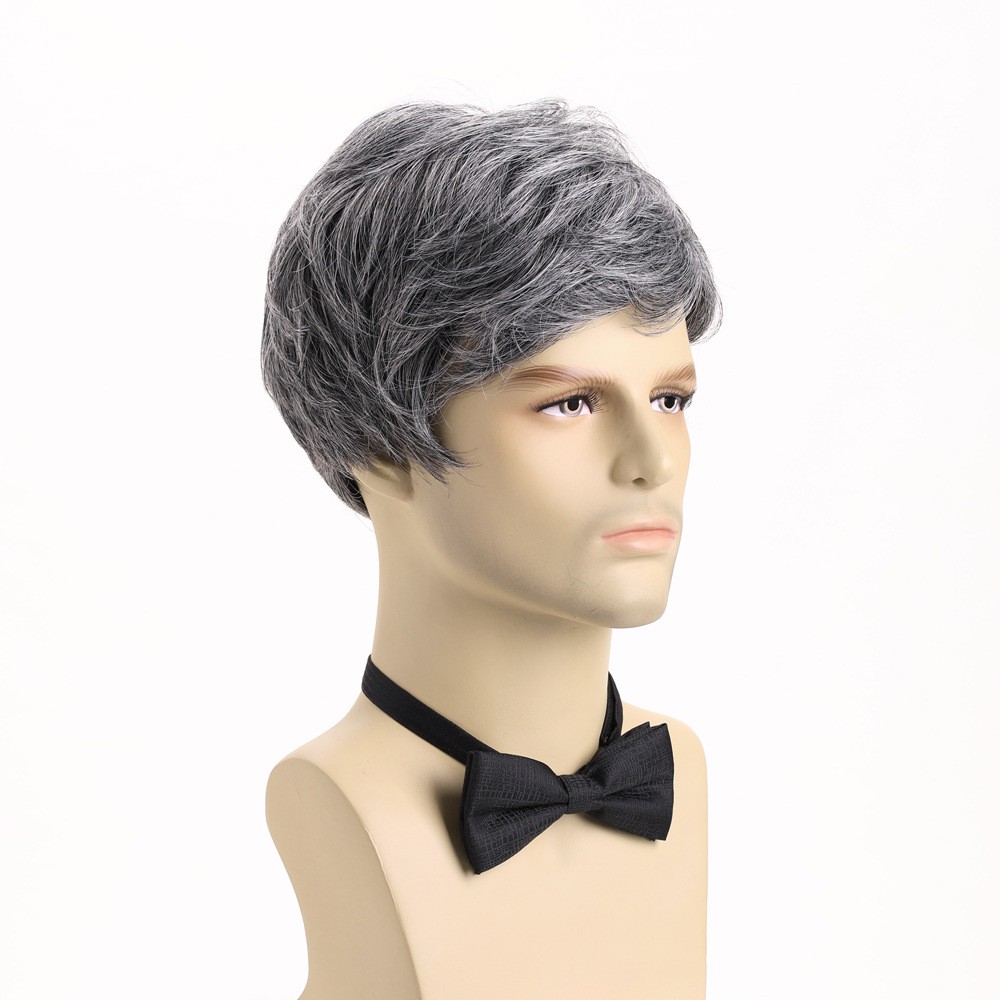 Men’s Short Silver Gray Wig 10″ Full Wig Party Cosplay Heat Resistant Synthetic
