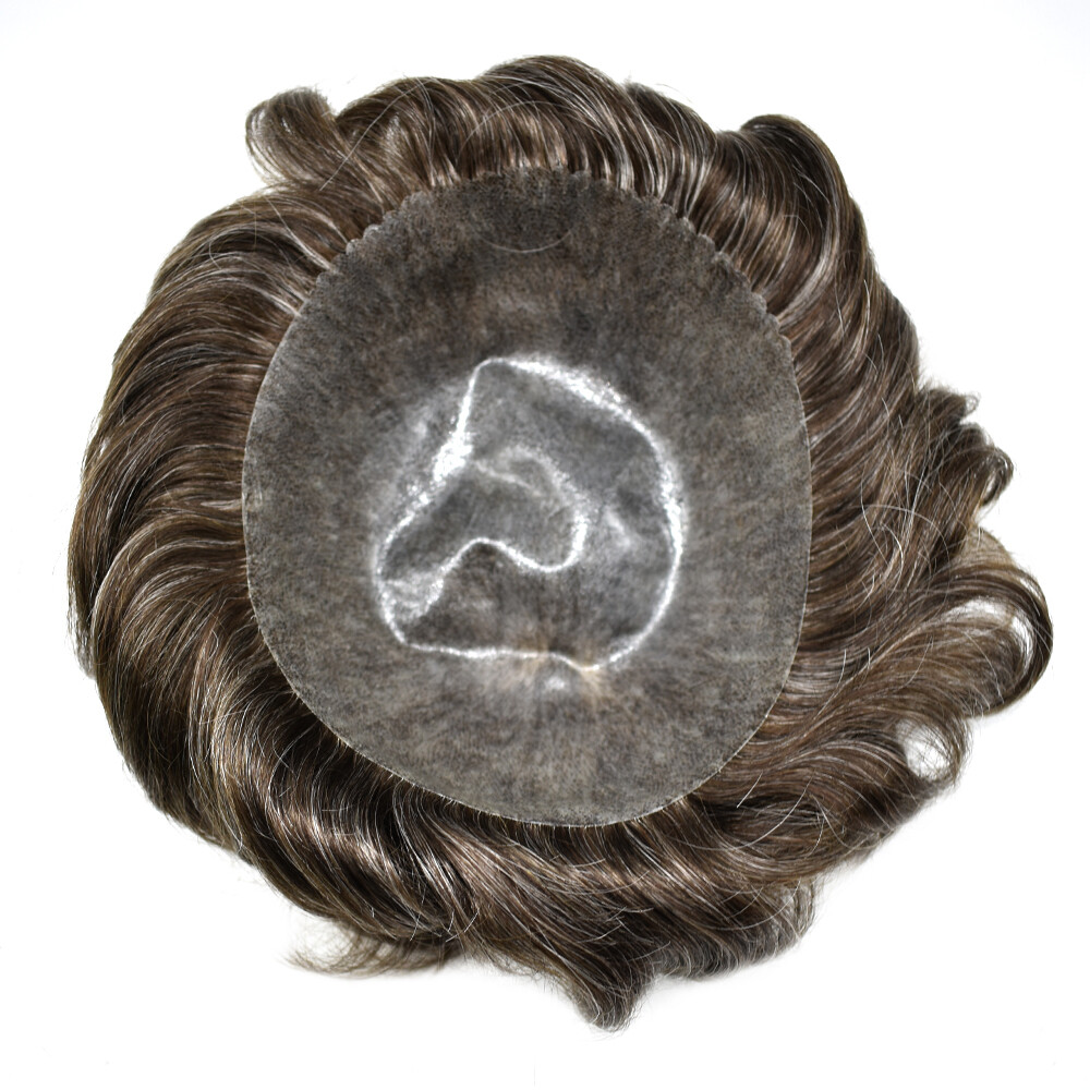 Mens Hair Replacement System Full Poly Thin Skin Toupee Units Human Hair Piece U