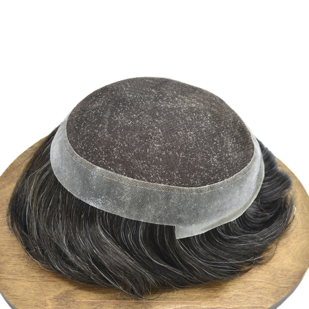 SWISS LACE Hairpiece Poly Pu Skin Around Hair System Mens Toupee For Men