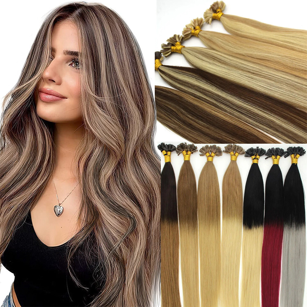 Keratin U Tip Human Hair Extensions Fusion Bonded Nail Tip DoubleDrawn Remy Hair