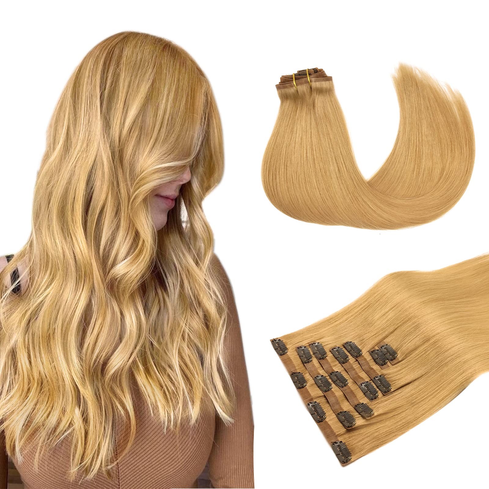 Maxita Seamless Clip In Hair Extensions Human Hair 7Pcs 110G 14 Inch Dirty