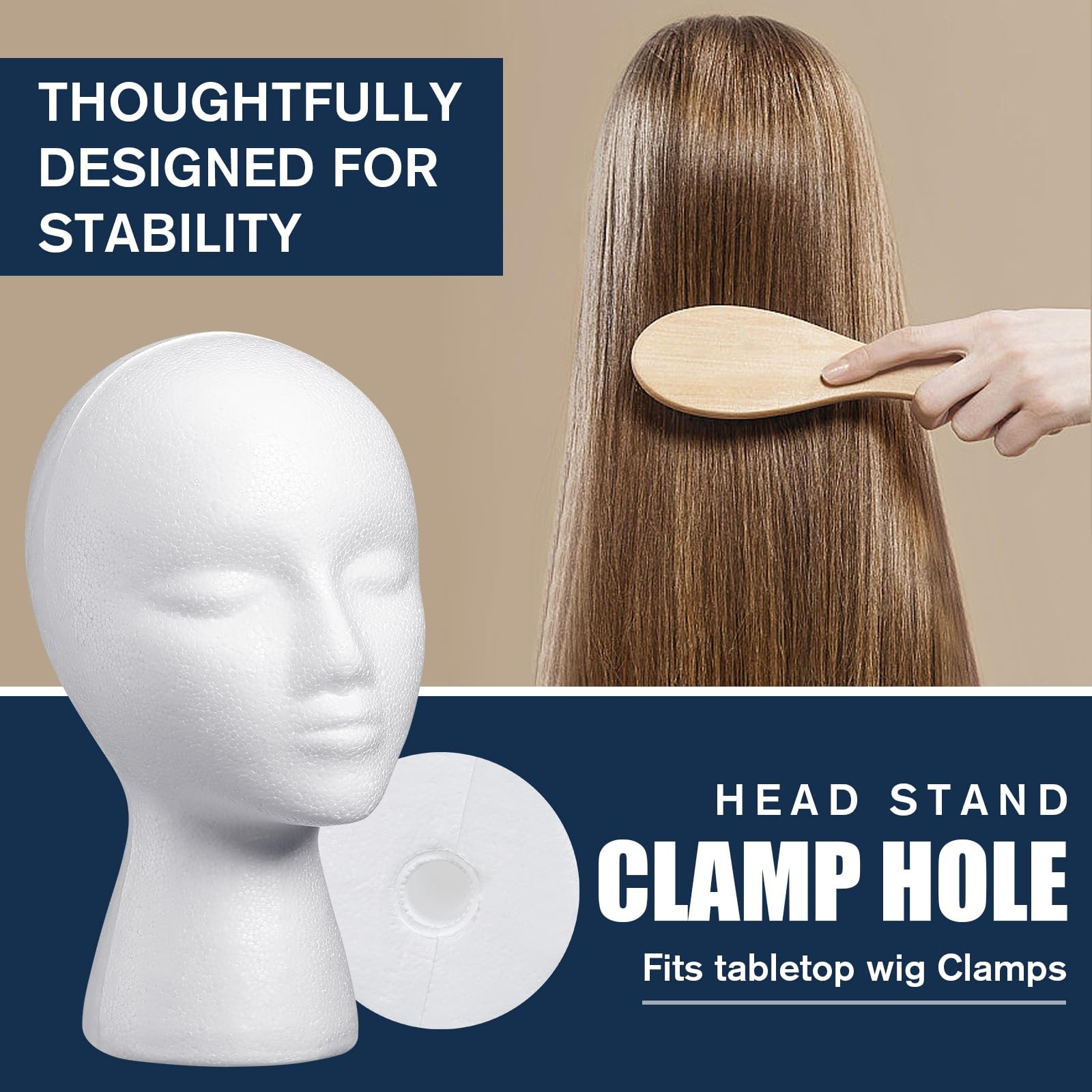 Gisafai 6 Pcs Foam Wig Head 50 Pcs T Pins Female Foam Mannequin Wig Stand And