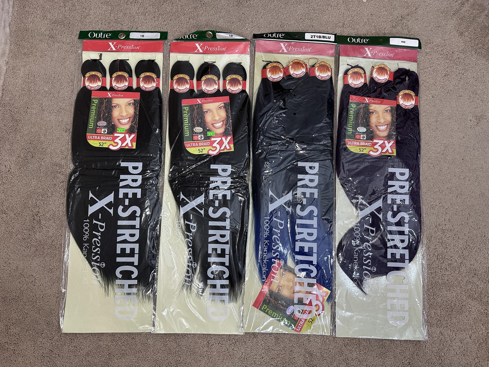 Outre X-Pression 3X Pre-Stretched 52 Braid Extensions 4 Pack Black Blue Purple
