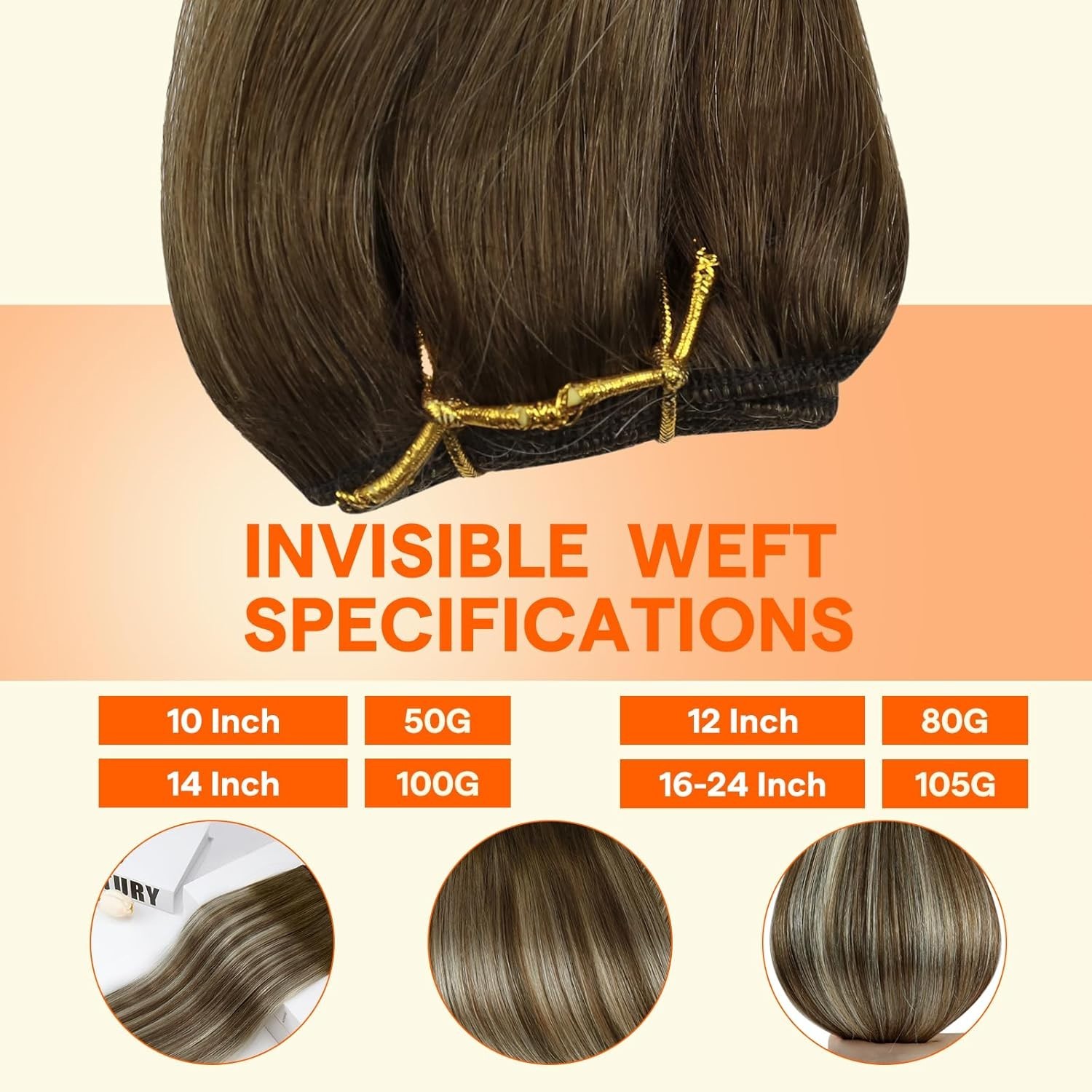 Full Shine Weft Human Hair Extensions Balayage #3/8/22 18in 105g Sew In