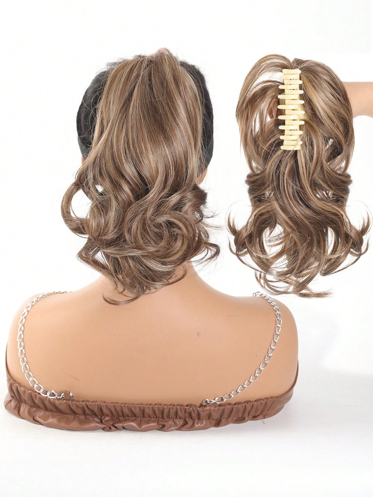 Piano Color 10 Inch Curly Synthetic Ponytail Extension With Claw Clip