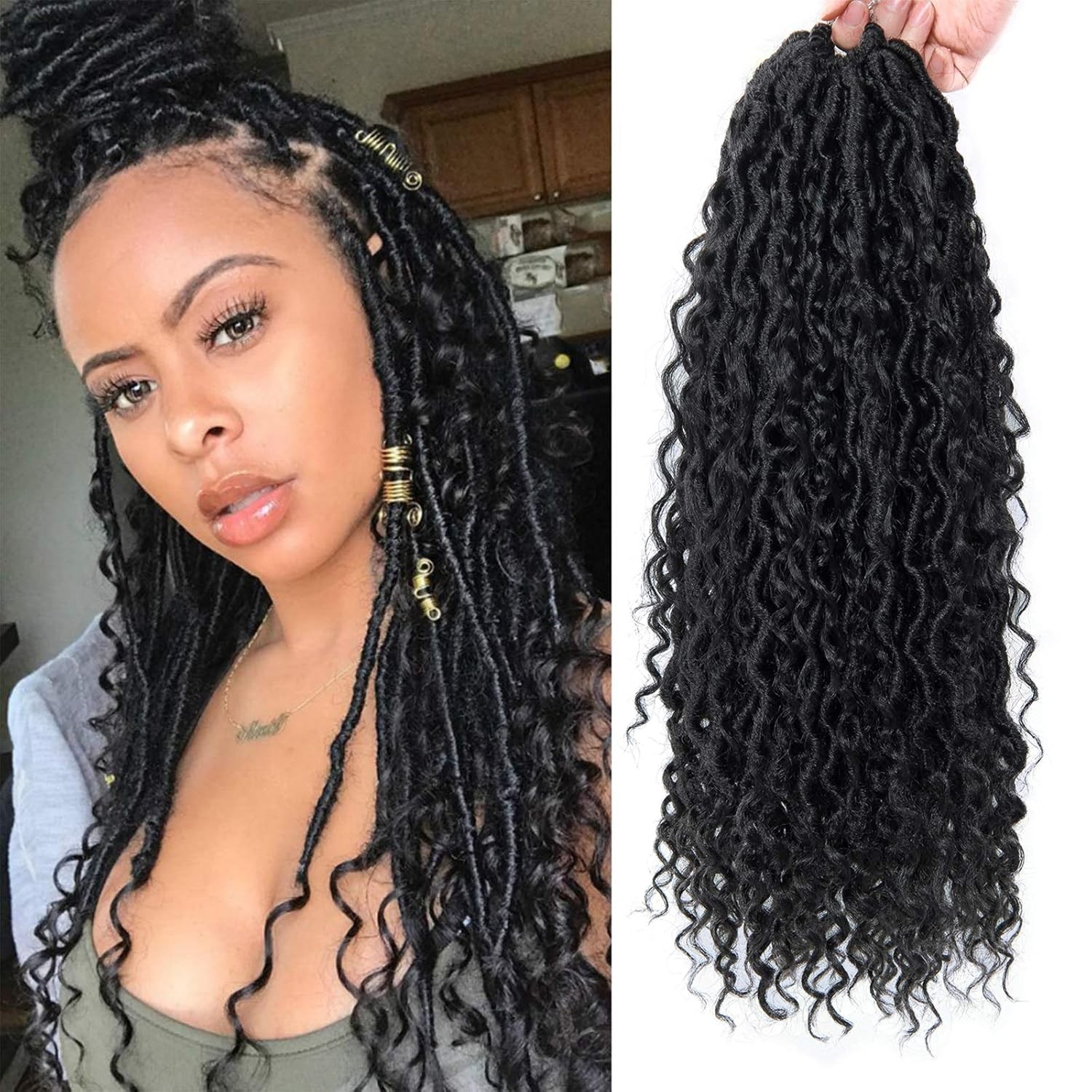 Goddess Locs Crochet Hair 18Inch Boho Faux Locs With Curly Ends River Hippie Loc