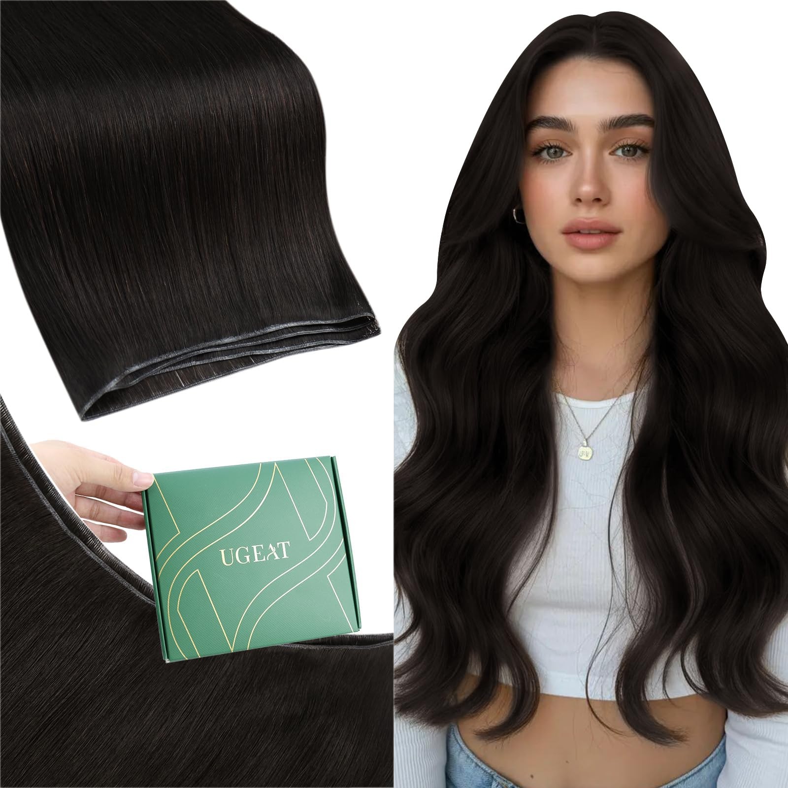 Ugeat Genius Weft Human Hair Extensions Dark Brown Genius Weft Hair Extension…