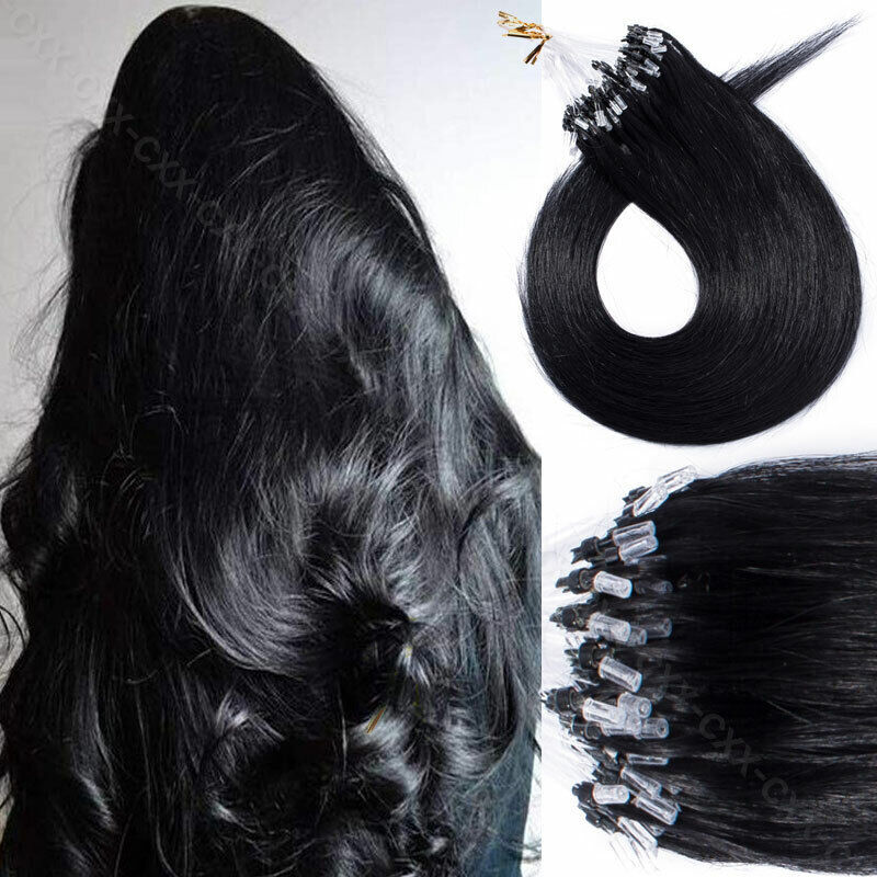 Brown 100% Human Hair Micro Ring Tip Loop Beads Remy Hair Extensions 1g/s Black