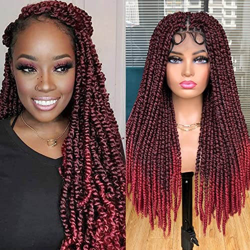 Passion Twist braided Wigs for Black Women Full Lace knotless Ombre Burgundy