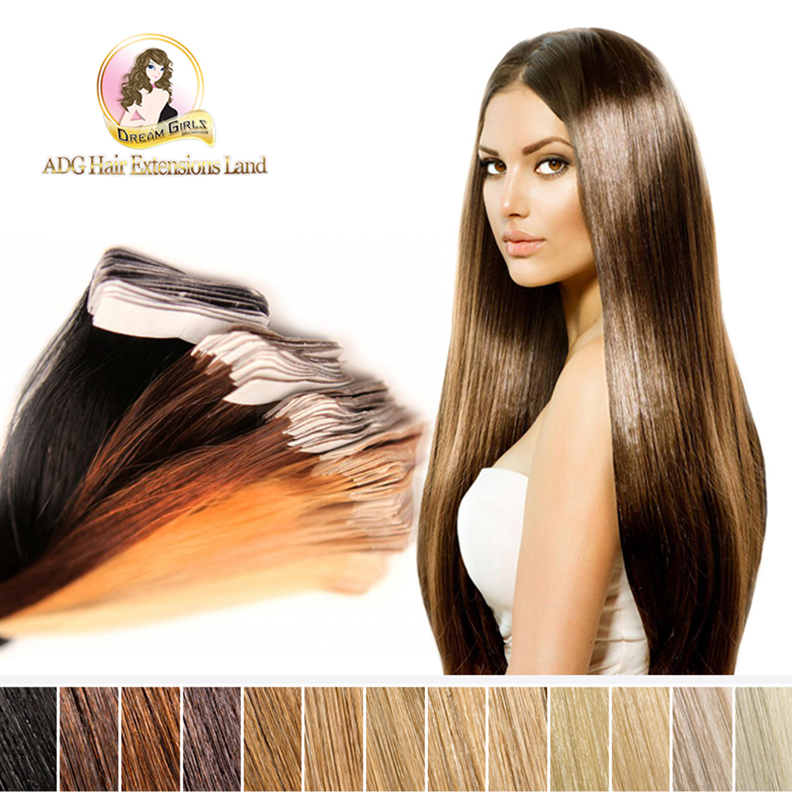 24″ Indian Remy Tape Hair Extenstions Double Drawn 100g Black/Brown/Blonde 40pcs