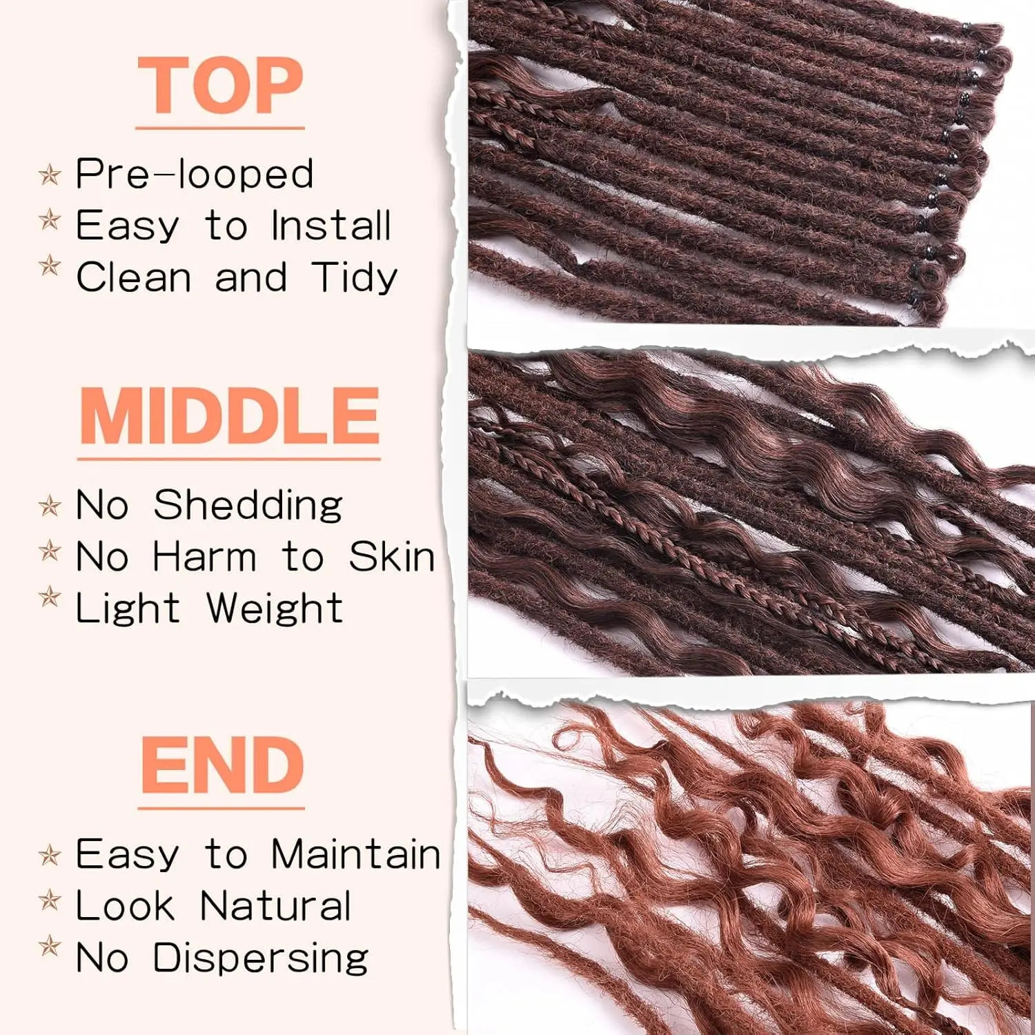 Single End Dreadlocs Braids 3 In 1 Mixed Hippie Hair Extensions for Women