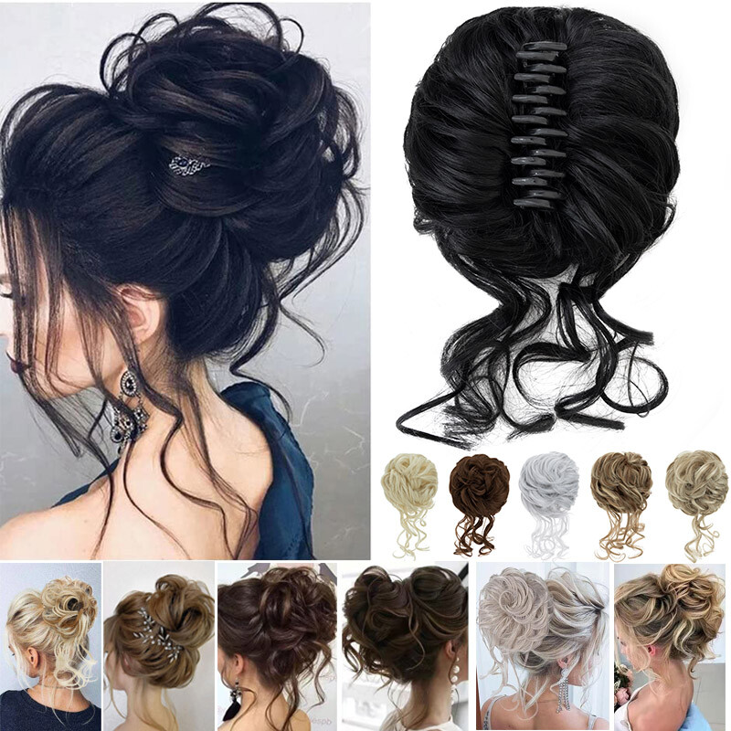 Large Thick Messy Bun Scrunchie Updo False Cover Curly Hair Extensions Hairpiece