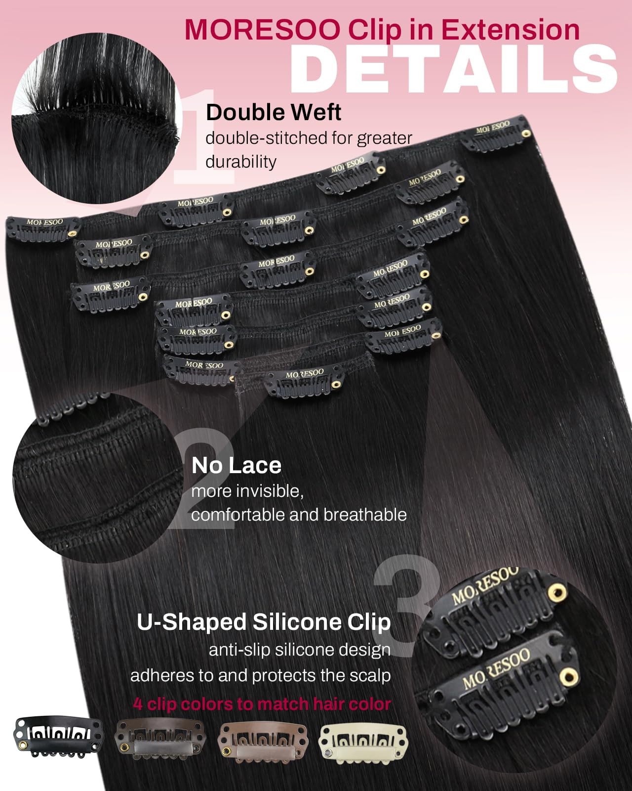 Clip in Hair Extensions 24 Inch Black Remy 120g 7pcs – Natural Volume & Length