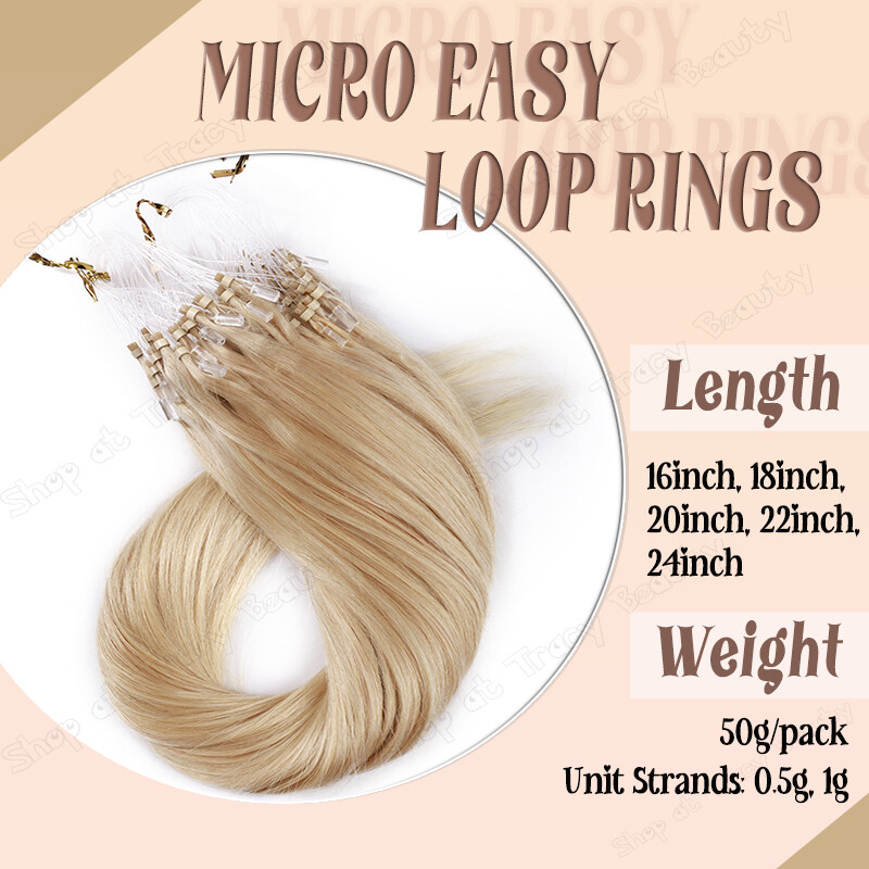 200PCS Micro Loop Ring Bead 100% Remy Human Hair Extensions Full Head THICK