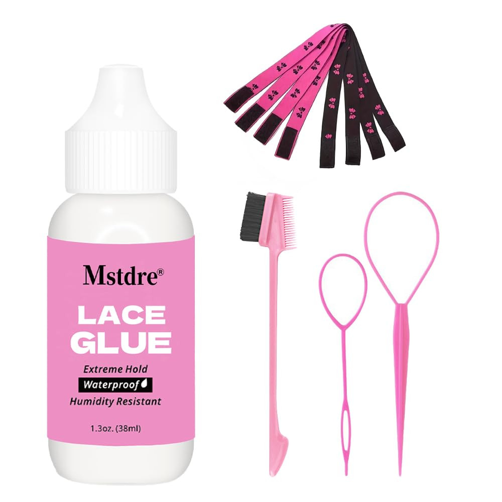 Front Lace Wig Glue Set: Wig Glue Lace, Side Brush, Rat-Tail Comb, Bristle Comb,