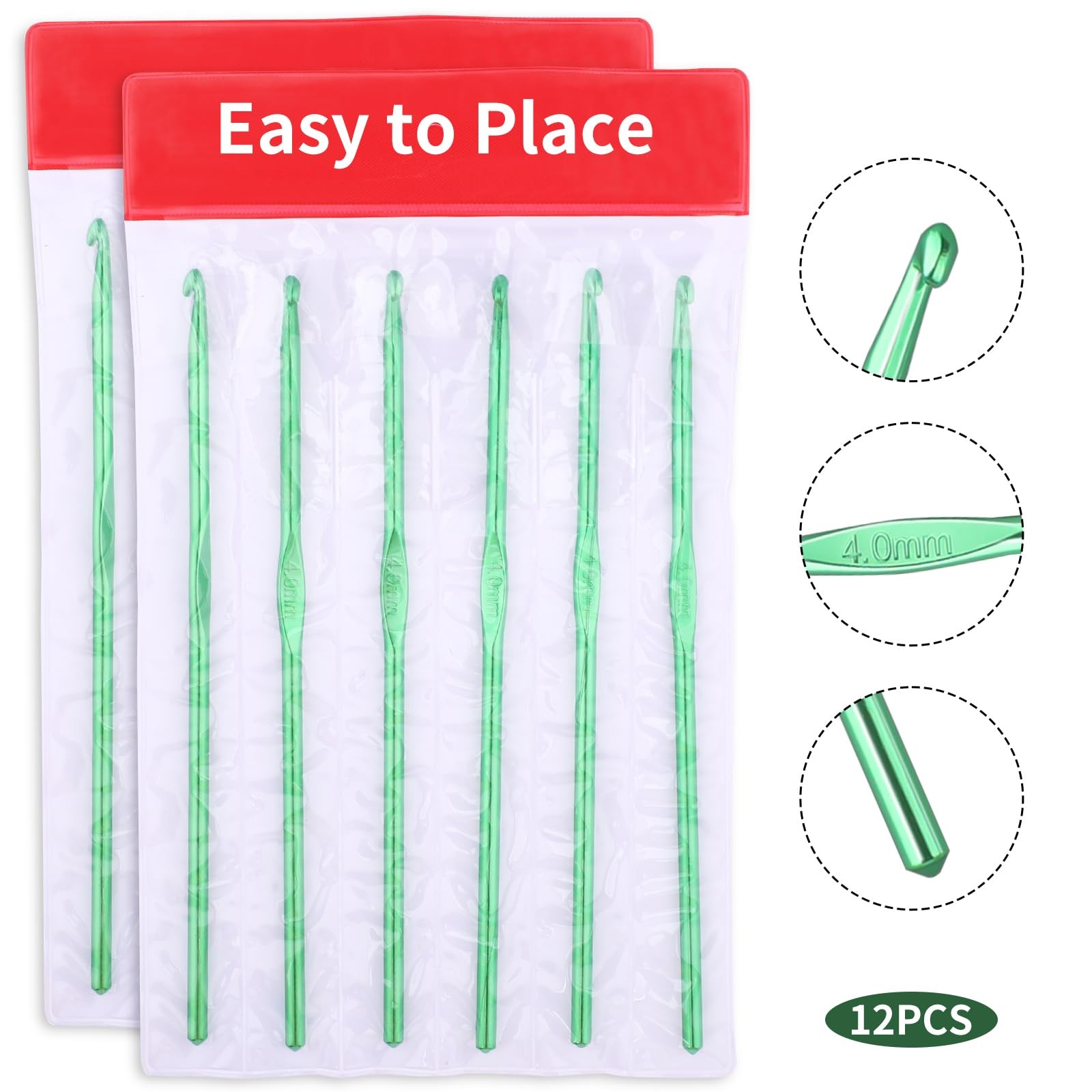12PCS 4mm Crochet Hooks, US Size G/6 Small Aluminum 4mm,