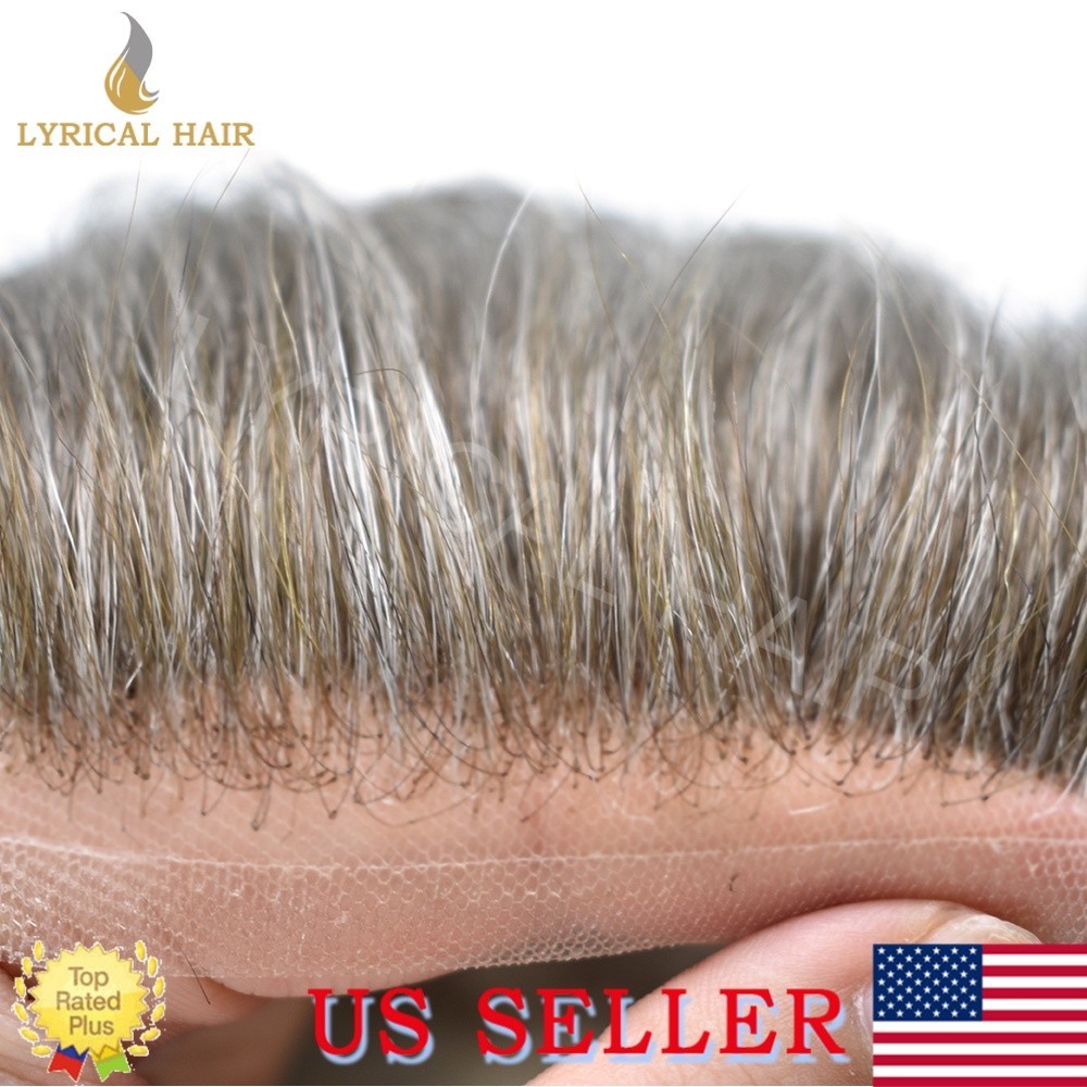 Q6 Mens Toupee French Lace Front Skin PU Human Hair Pieces Natural Hairline Wigs