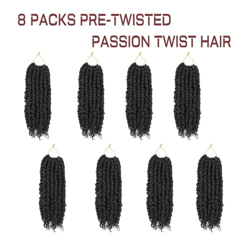 10 Inch 8 Packs Pre-twisted Passion Twist Crochet Hair 10 Inch (Pack of 8) 1B