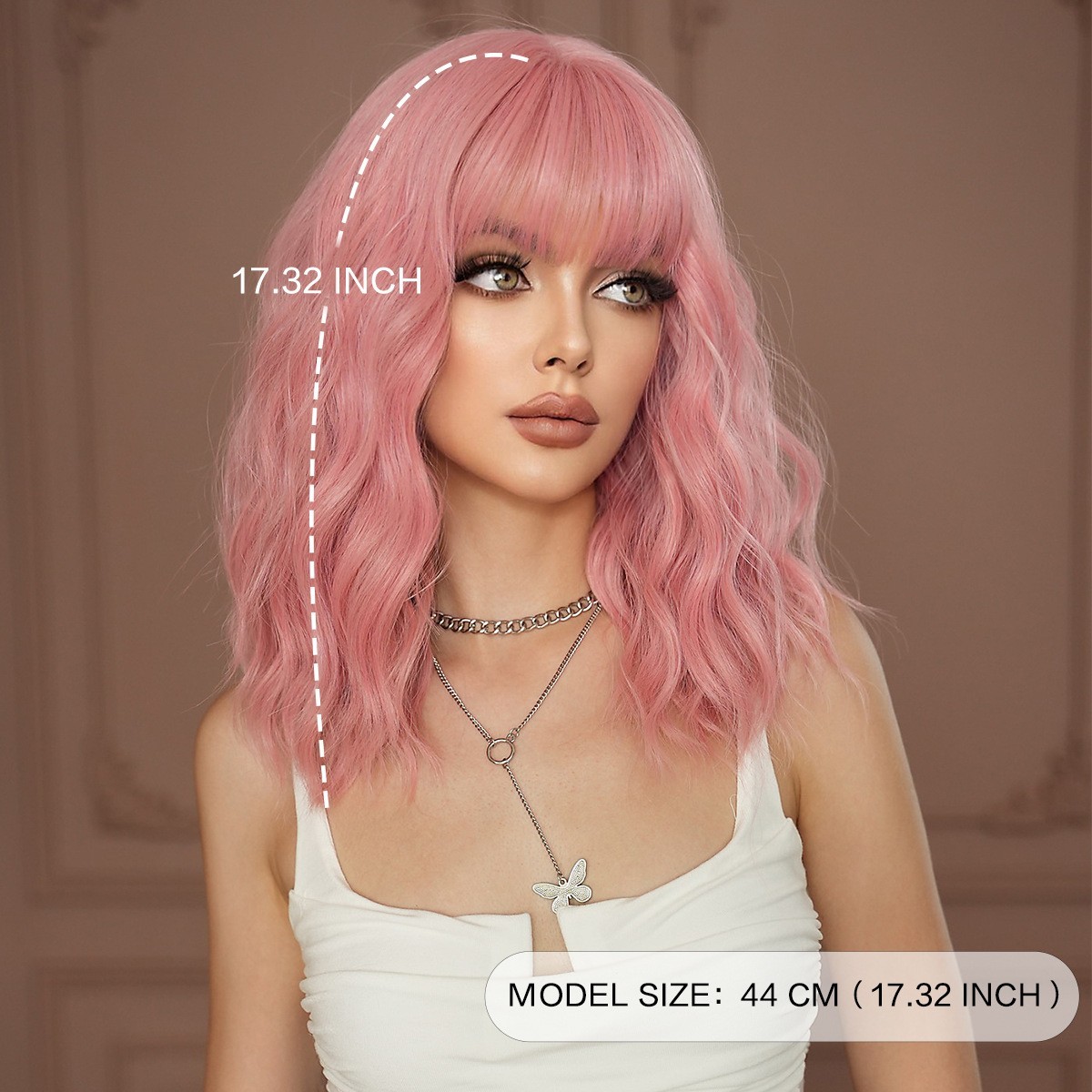 Pink Wavy Wigs With Bangs Short Bob Wavy Wigs for Women Curly Synthetic Cosplay
