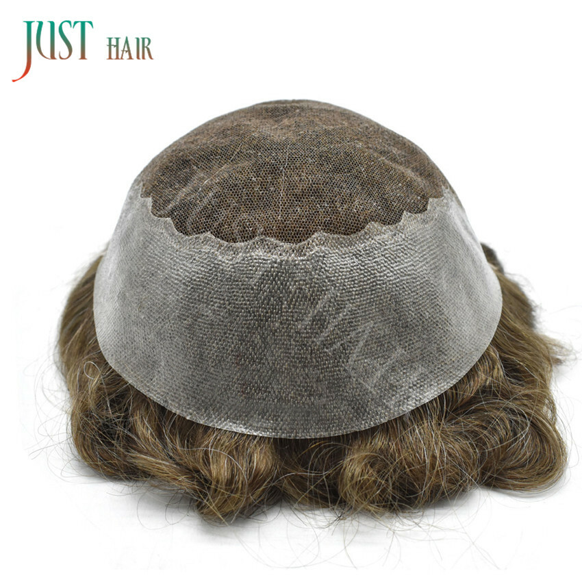 French Lace Front Bleached Men Toupee Hair Replacement System Poly Hairpiece Wig