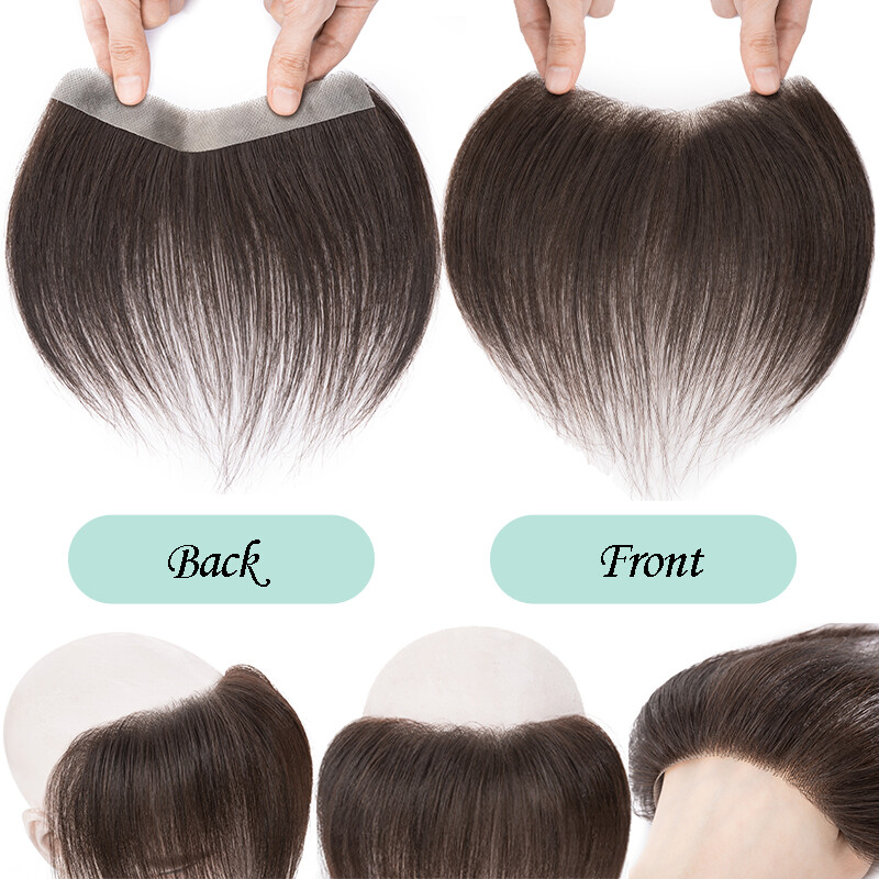 Men Toupee Frontal Receding Natural Hairline Remy Human Hair PU Hairpiece V-Loop