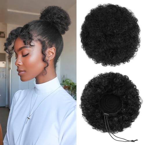 100% Human Hair Afro Puff Drawstring Ponytail for African S-1PCS Natural Black