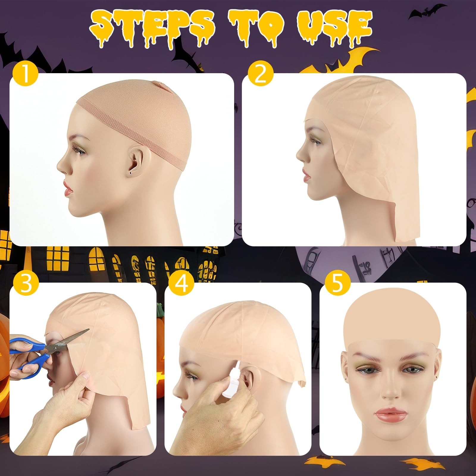 2/4/8 Pieces Bald Cap for Halloween Costumes Makeup Latex Bald Head Wig Caps …