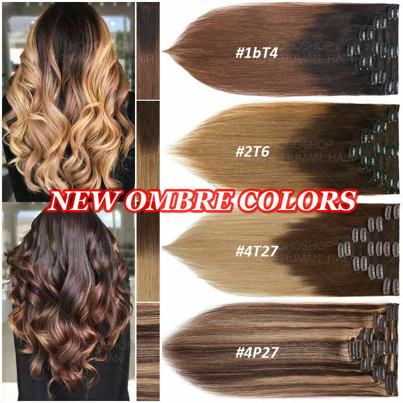 Thick Remy Clip In Human Hair Extensions Full Head Double Weft Balayage 180g 22″