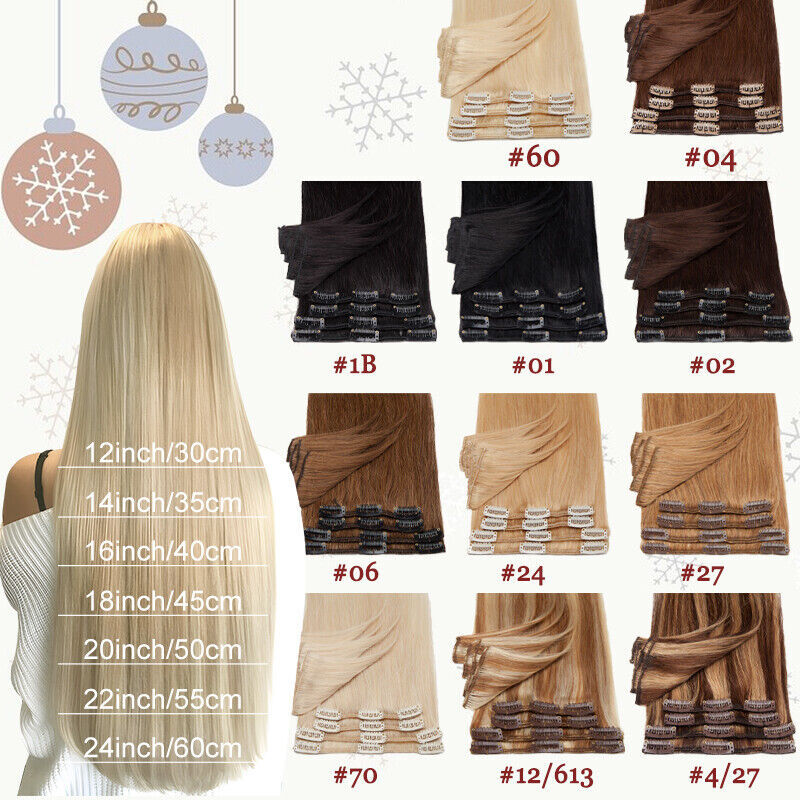 CLEARANCE Clip In 100% Remy Human Hair Extensions Full Head Highlight 16-24″ 9A