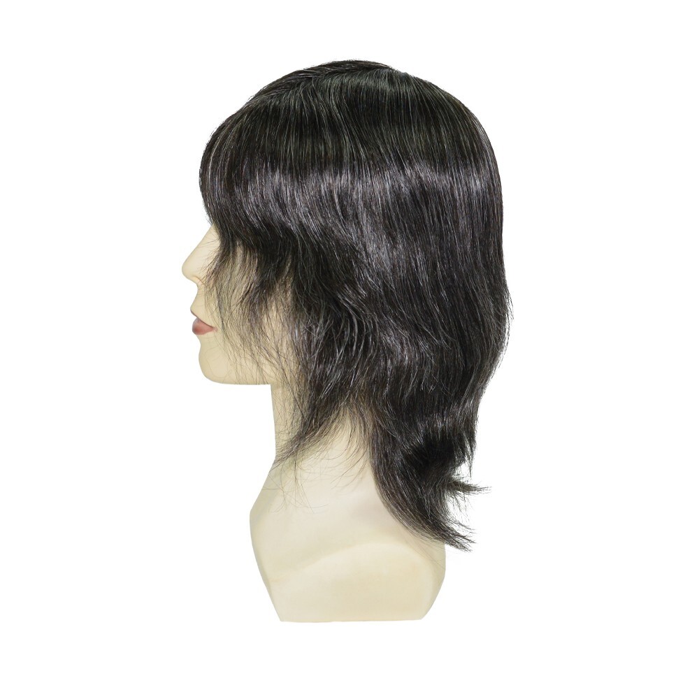 Mens Human Hair Full Head Wigs Thin Poly Skin Wig Medium Size 6” #1B30