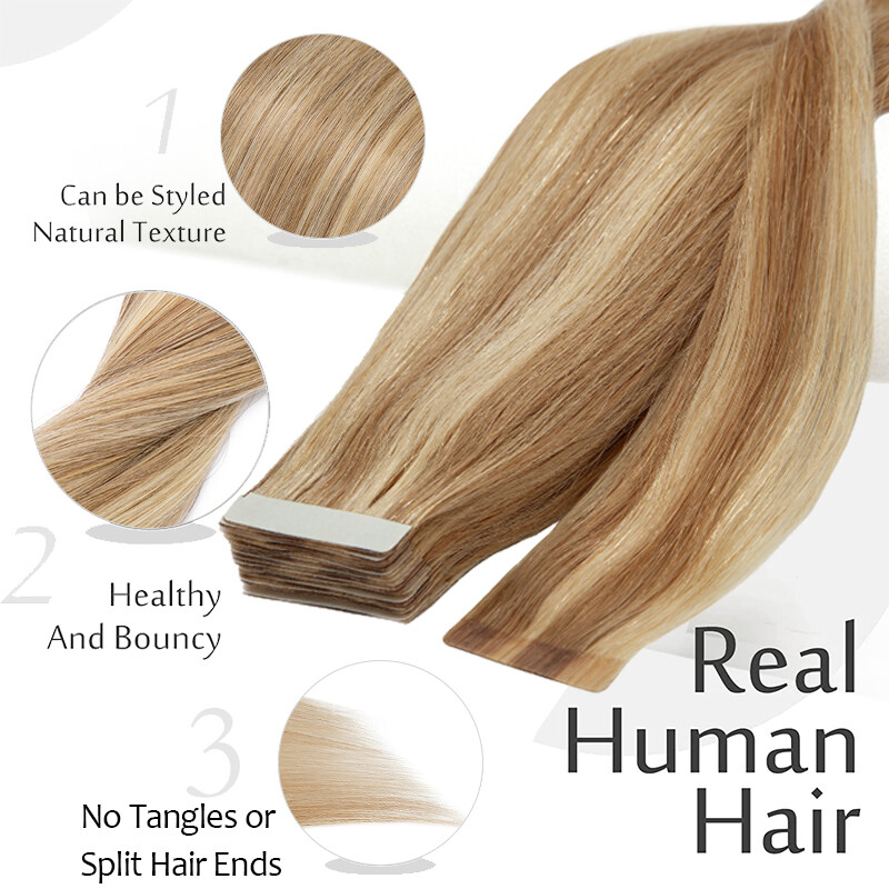 200g 80pcs Thick Skin Weft Tape In Remy Human Hair Extensions Full Head Blonde