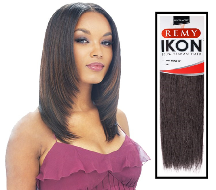 New Model Model Ikon Remy Yaky Weave 100% Human Hair Extensions 1B Off Black 10″
