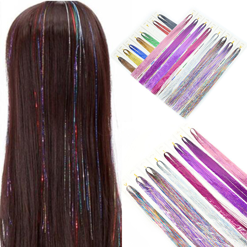 Sparkle Hair Tinsel Holographic Glitter Extensions Highlights False Hairstyling