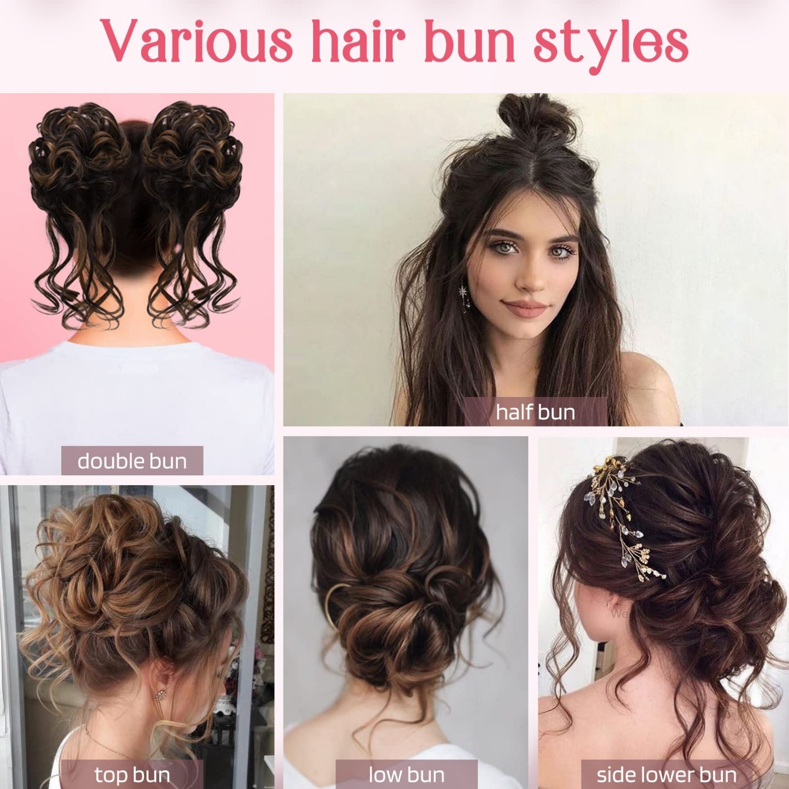 2PCS Messy Bun Hair Piece – Wavy Curly Updo Extensions with Tendrils for Women