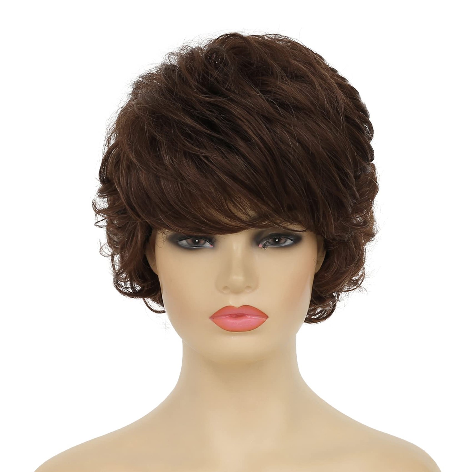Sallcks Short Curly Brown Wig For Women Soft Synthetic Heat Resistant Hair
