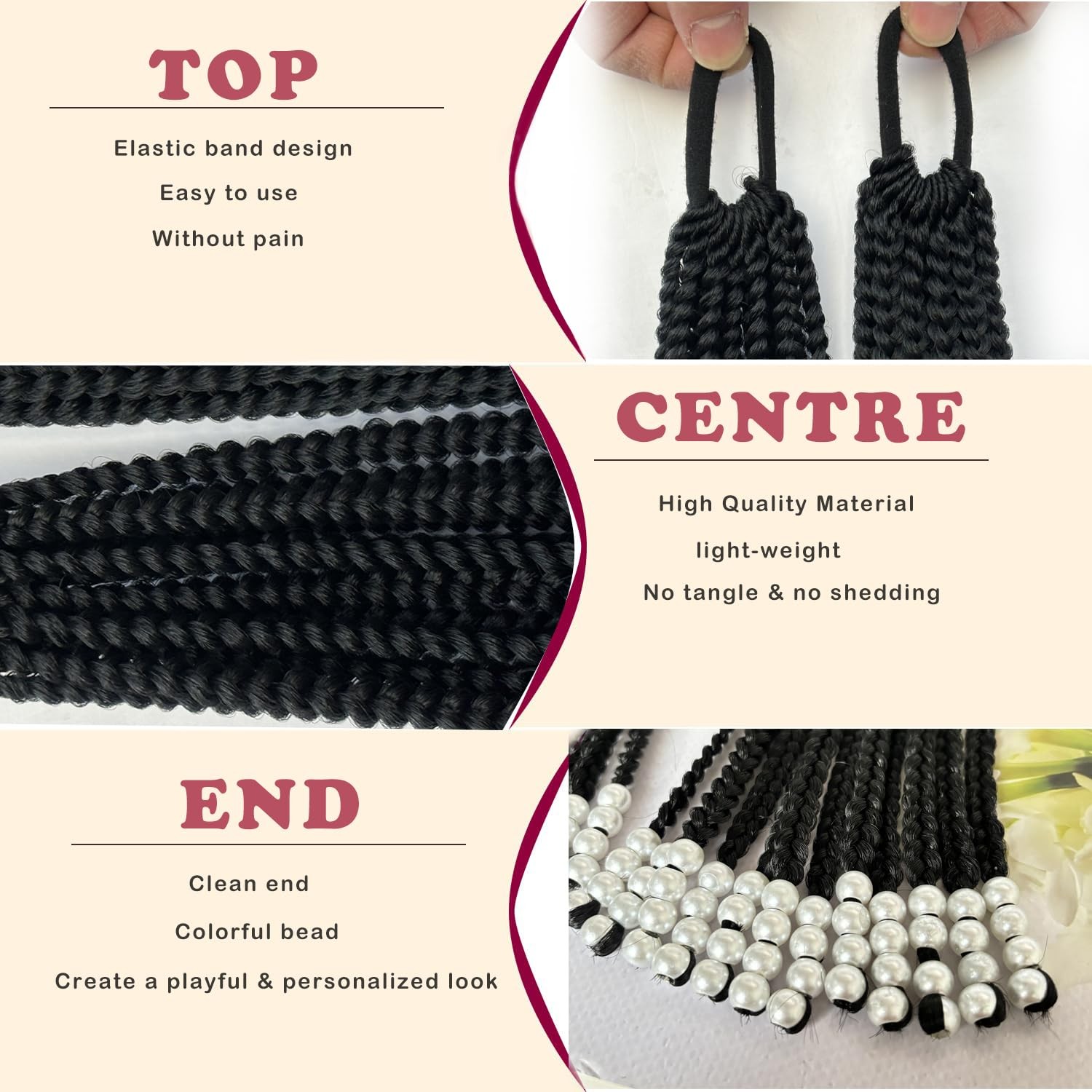 WSTAR 2 Pieces Kids Ponytail With Beads Box Braided Ponytails Hair Extensions…