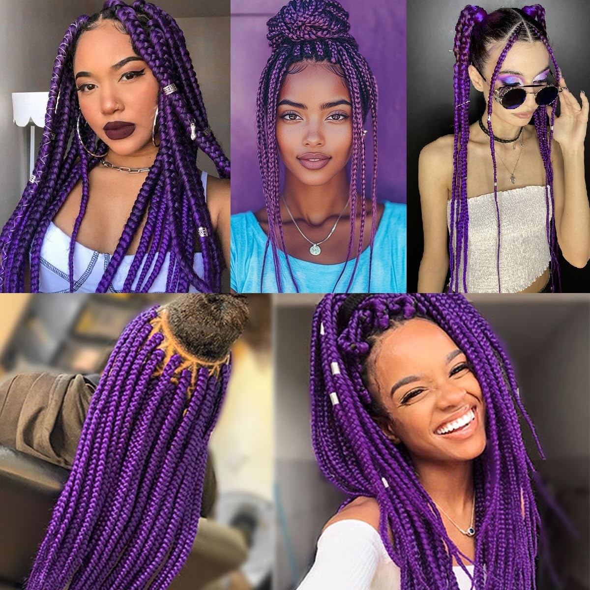 Dark Purple Braiding Hair Pre-stretched Yaik Straight 4 Packs/Lot Long Purple…