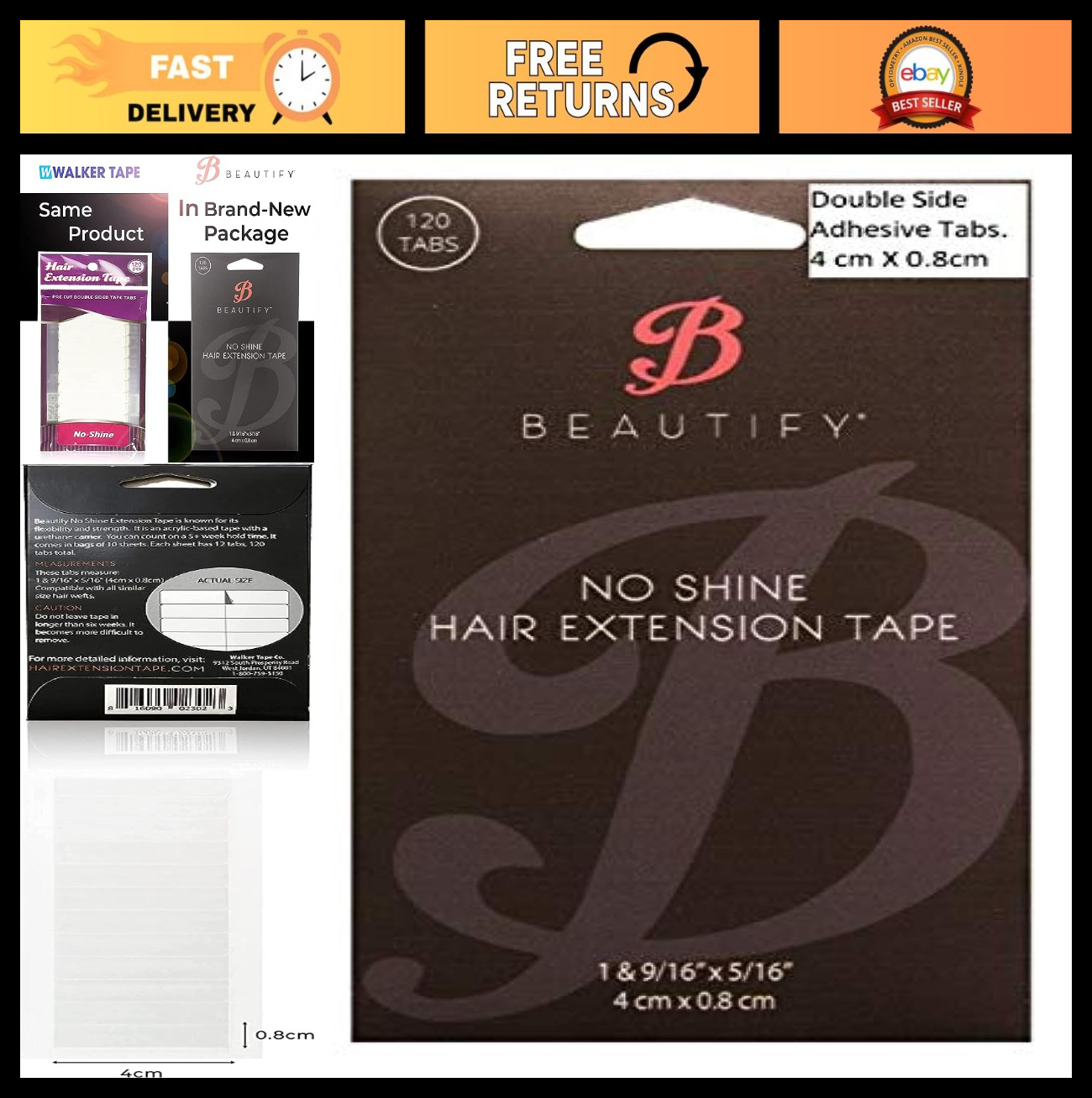 No Shine Hair Extension Tape Tabs – Double Sided Replacement, 120 Tabs, Shine-Fr