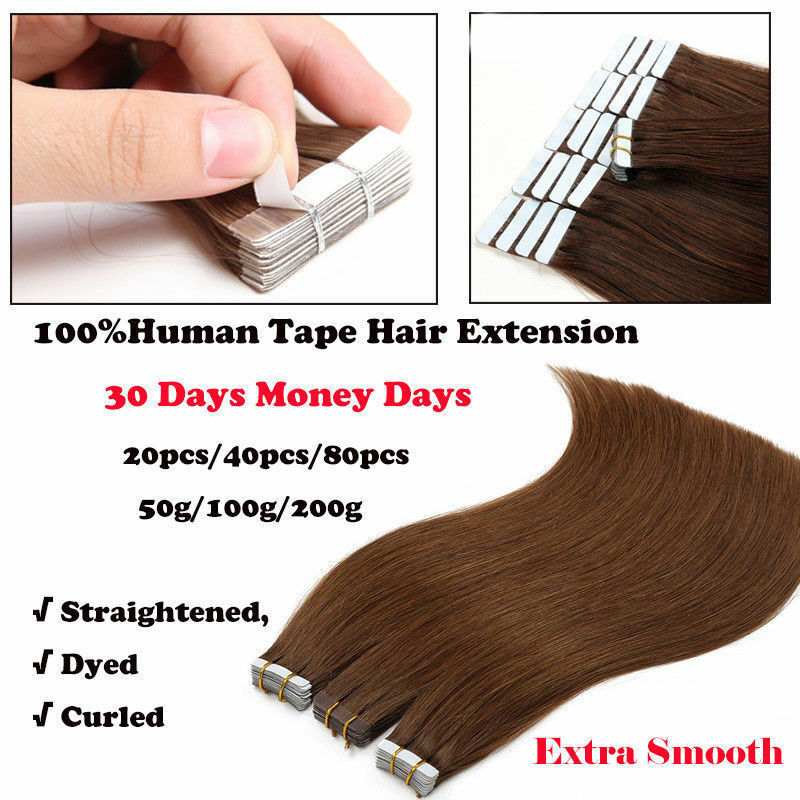 Tape-In Real Human Hair Extensions Seamless Adhesive PU Skin Weft Brazilian Hair