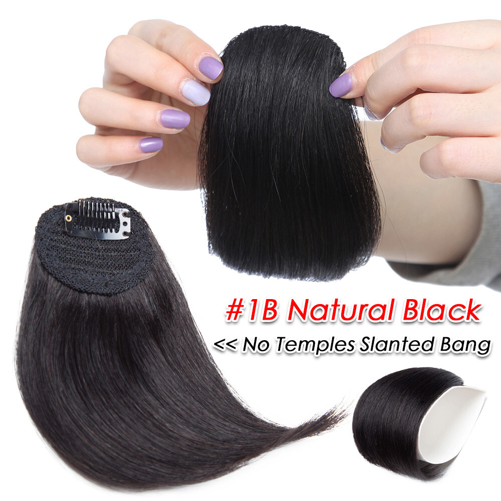 Black REAL Remy Bangs Clip In Human Hair Extensions Side Fringe Front HairPiece