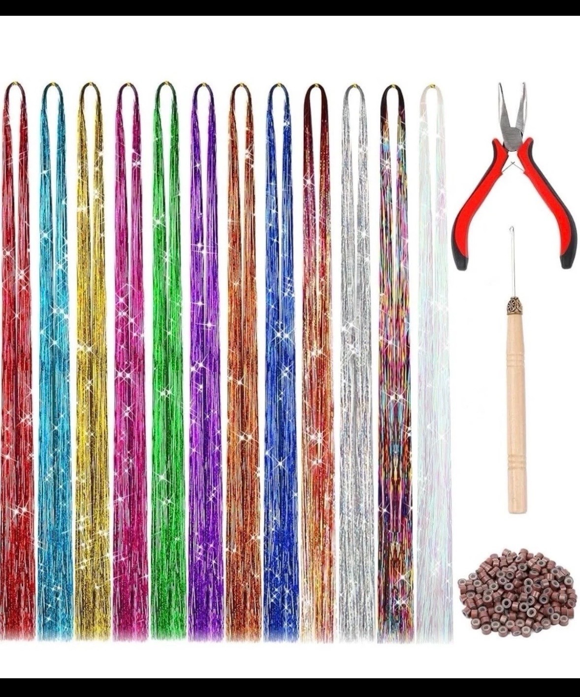 47 Inches Tinsel Hair Extension With Tool 12 Colors 2400 Strands Hair Extension
