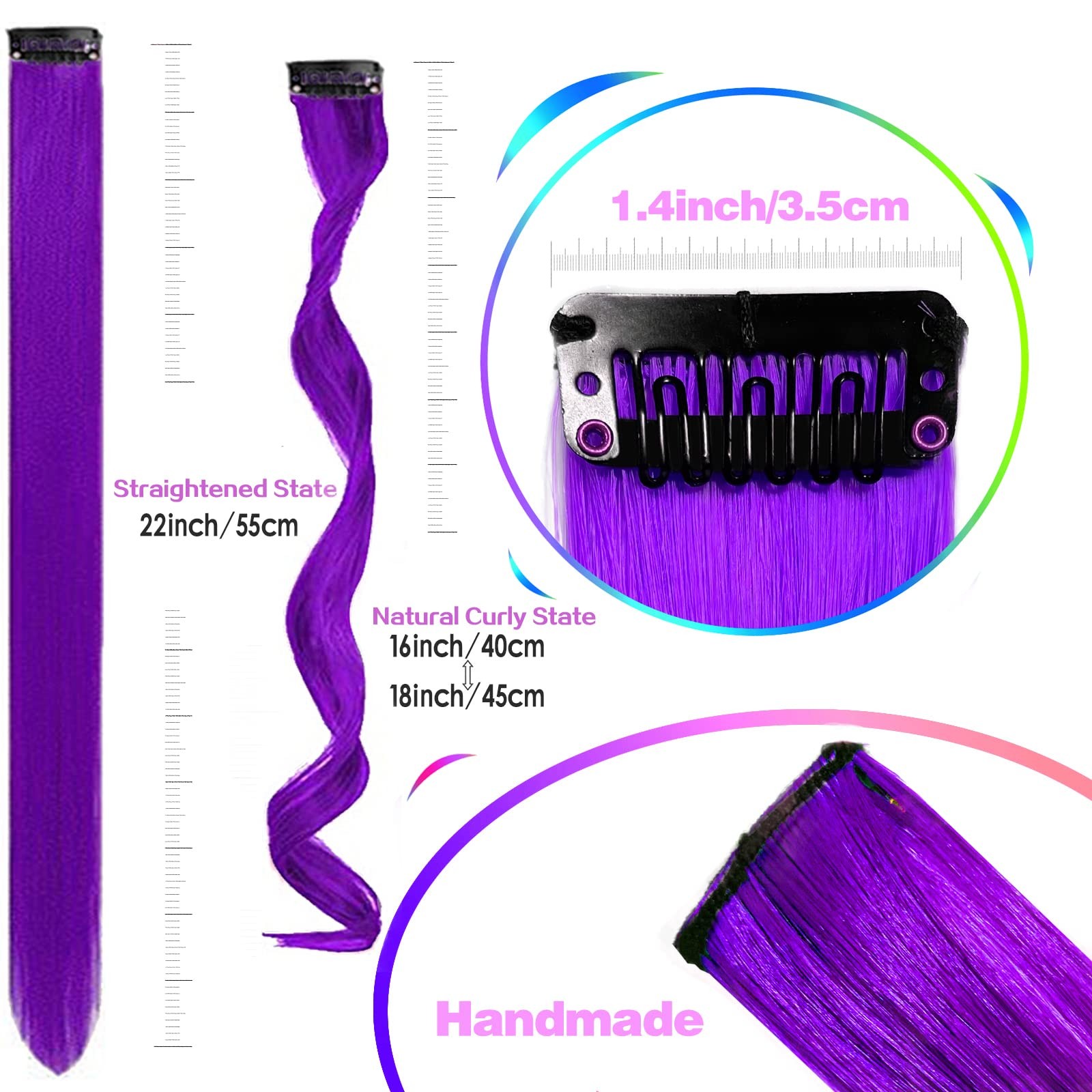 GPOVVIMX 12 PCS Purple Hair Extensions Clip in Curly Wavy Colored Extension f…