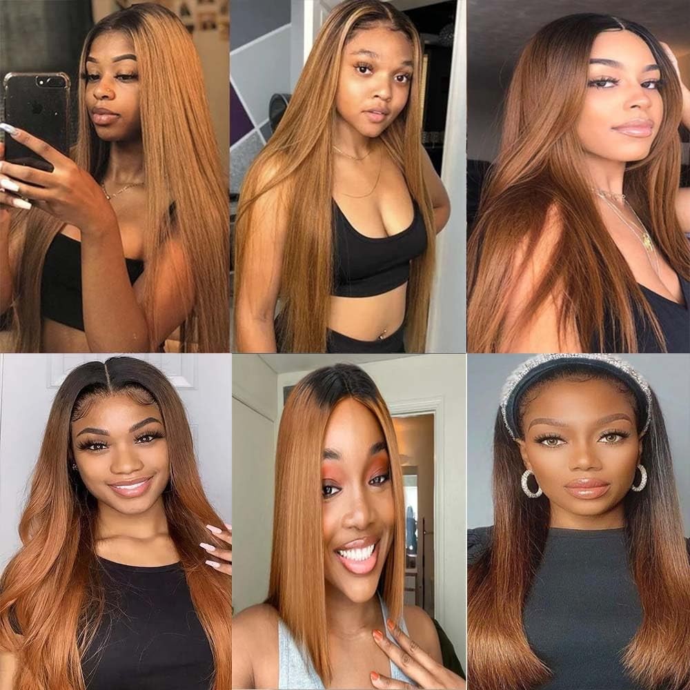 Niciitysi Light Brown Straight Bundles Human Hair Color 1B30 Bundles Ombre Two