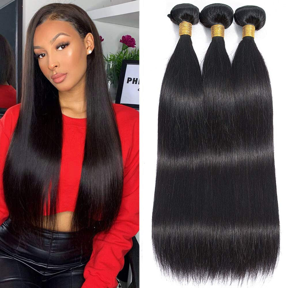 1B Straight Bundles Yaki Hair 3 bundle deal 10 12 18 Inch weave black synthetic