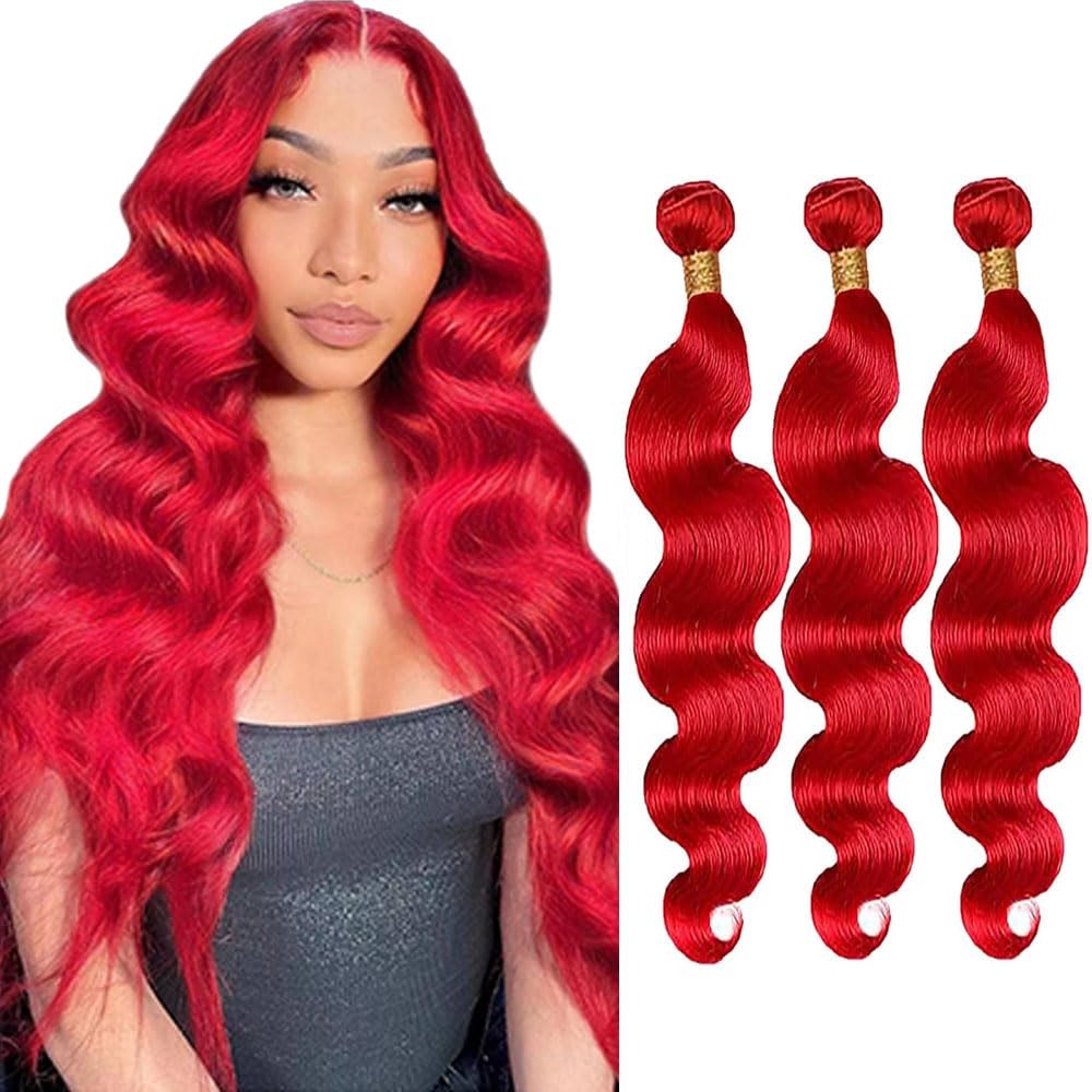 Weeybay Red Bundles Human Hair Burgundy Body Wave Bundles 16 18 20 Inch