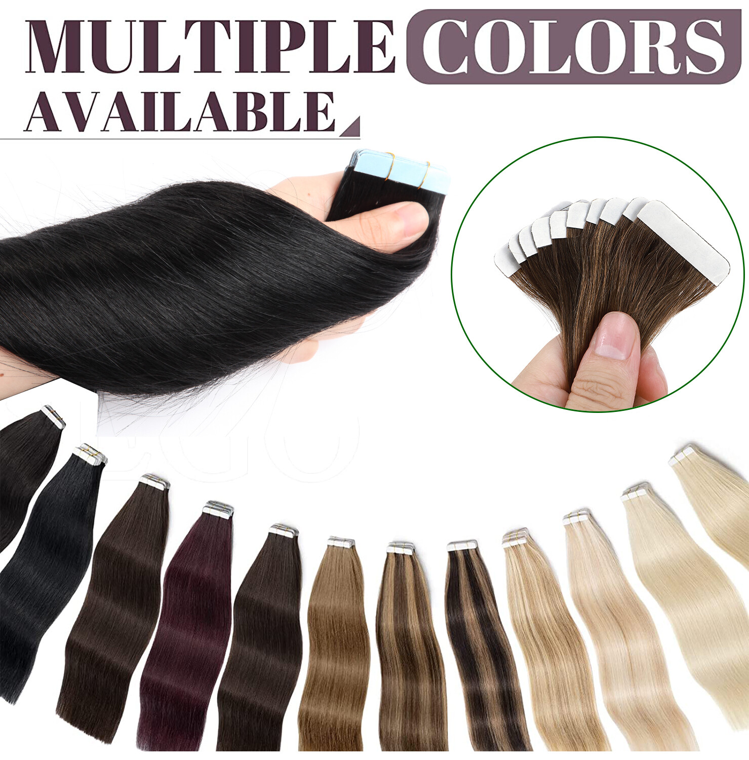 10-80PCS Invisible Tape In Skin Weft Remy Human Hair Extensions Full Head Ombre