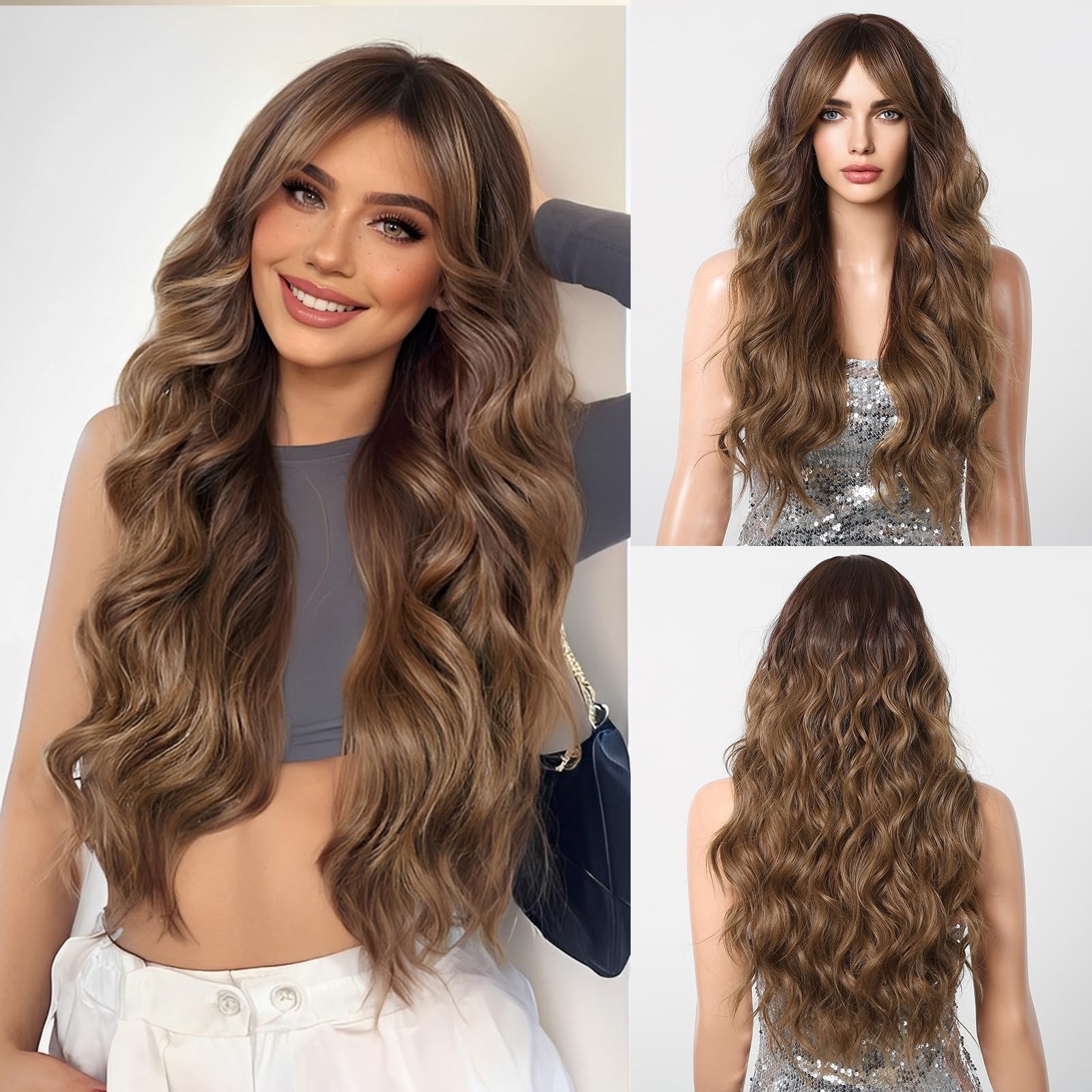 Long Brown Wigs for Women 24 Inch Long Wavy Wigs for Daily Party Use