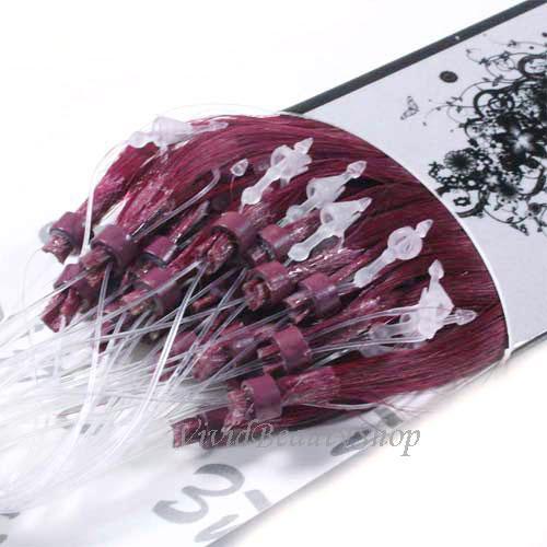 25 Micro Loop Ring Beads I Tip Indian Remy Human Hair Extensions Burgundy 0.8g