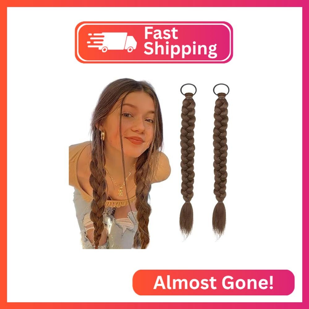 2Pcs Braided Ponytail Extensions with Hair Ties Soft Synthetic Hair Pieces Strai