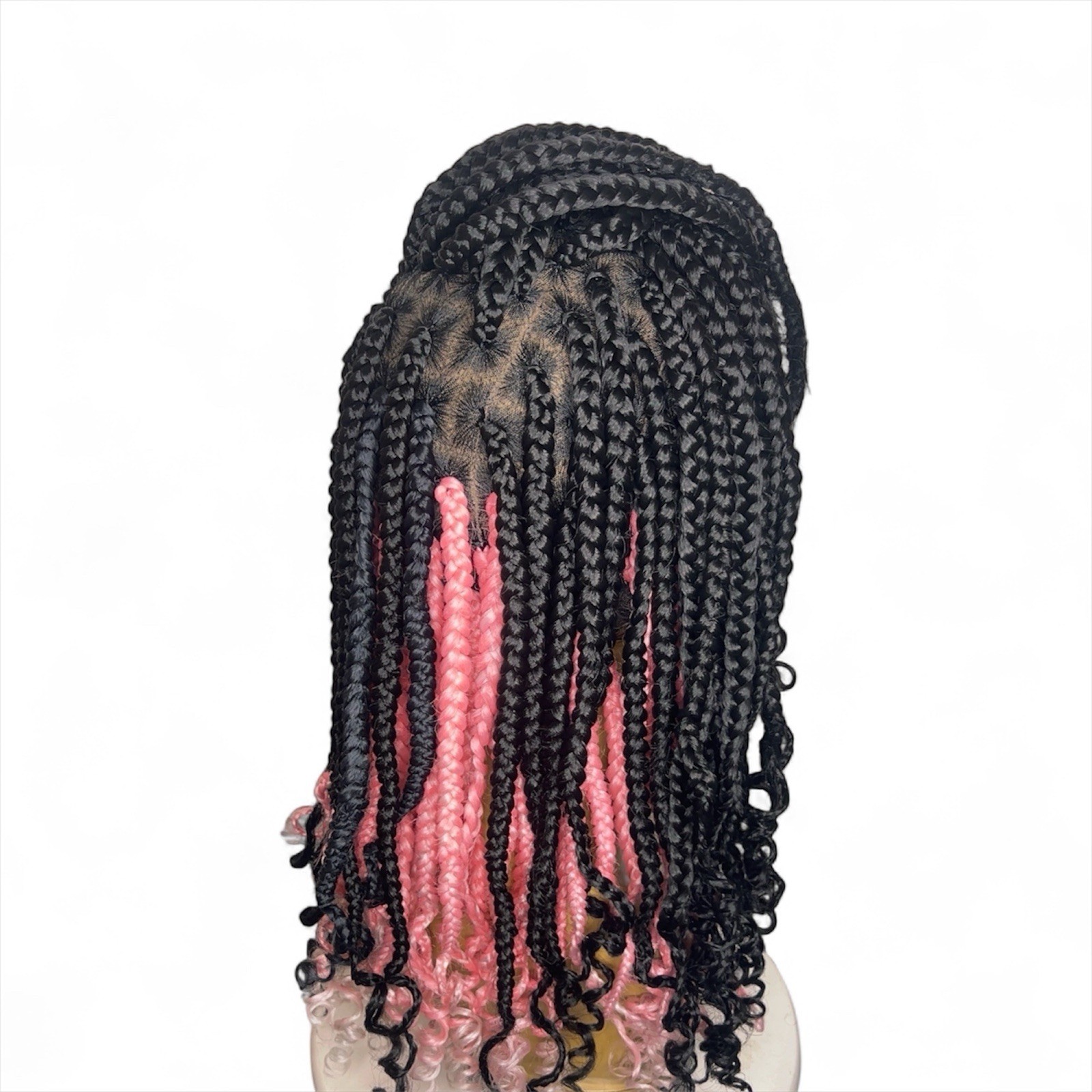 Women’s Synthetic Braided Lace Front Box Braid Wig Curly Ends Black/Pink 21-30in